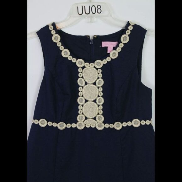 Lilly Pulitzer Womens Rosie Shift Dress Nave Gold Lace Embroidery Lined Size 00 - Picture 3 of 8